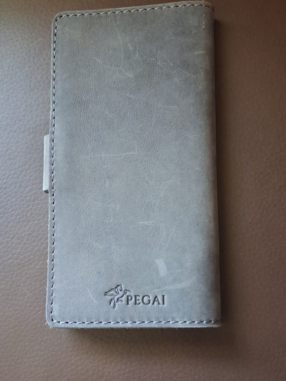 Gray Leather Folio Wallet  Genuine Leather.